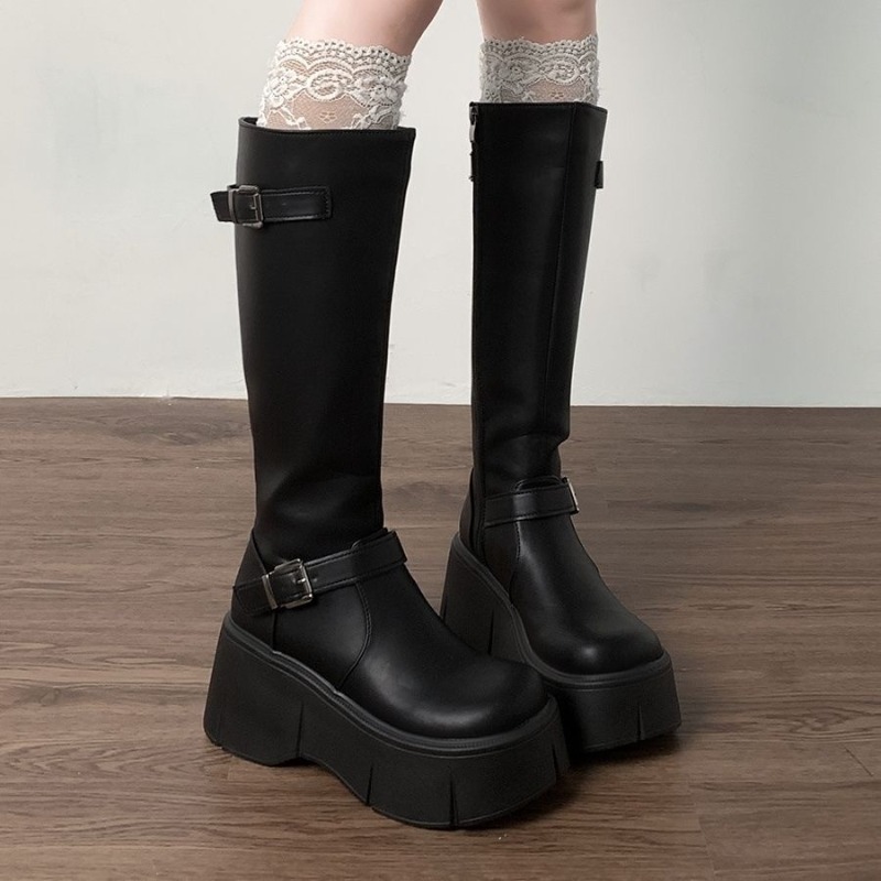 Leather Classic Strap - Botas clásicas negras para mujer, botas