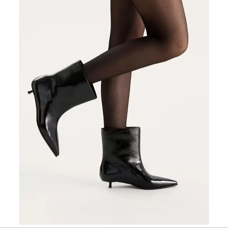Leather Classic Strap - Nuevas botas de cuero negro brillante